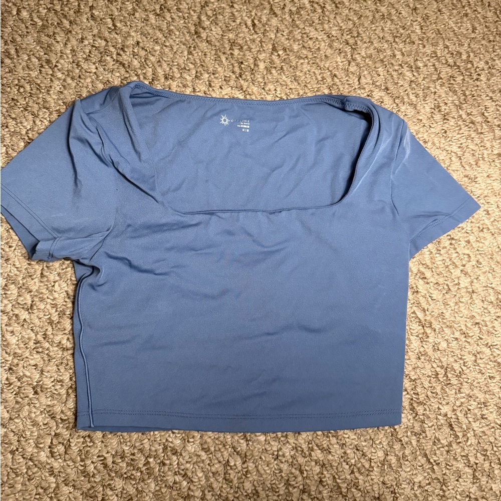 Aerie Blue Short Sleeve Cropped Athletic Tee.